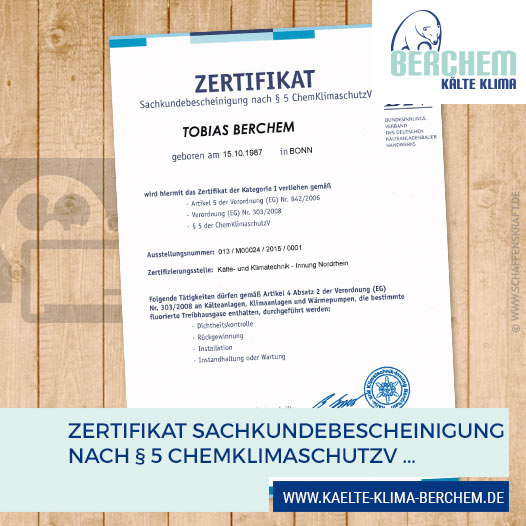 ZERTIFIKAT SACHKUNDE­BESCHEINIGUNG NACH § 5 CHEMKLIMASCHUTZV ...